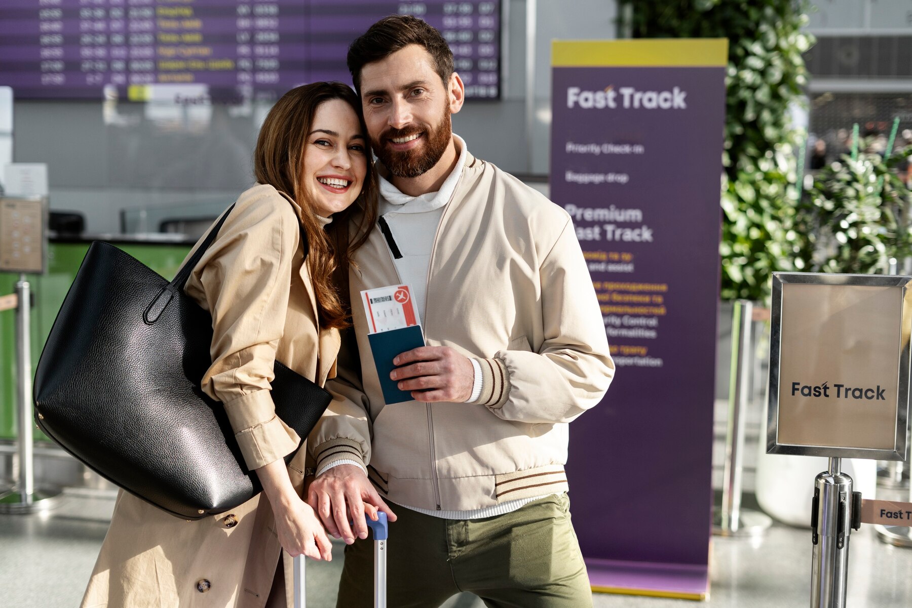 Happy couple traveling
